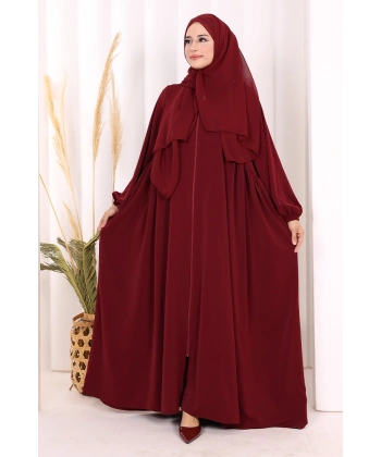 Oval Büzgülü Kol Manşetleri Lastikli  Ferace 6005 Bordo