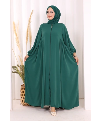 Oval Büzgülü Kol Manşetleri Lastikli  Ferace 6005 Zümrüt