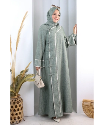 Papatya Dantelli Abaya Elbise 7097 Haki