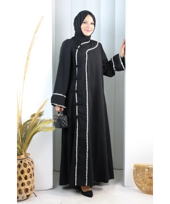 Papatya Dantelli Abaya Elbise 7097 Siyah