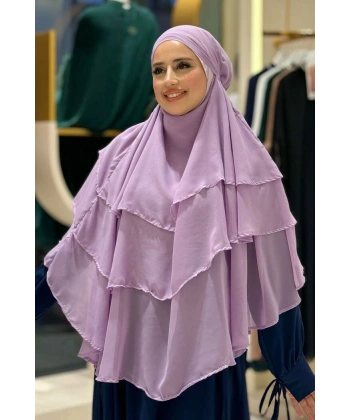 Peçeli 3 Katlı Şifon Sufle Şal 6012 Lila