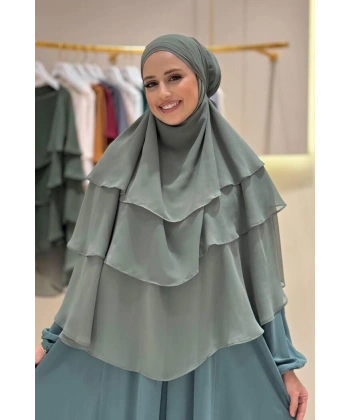 Peçeli 3 Katlı Şifon Sufle Şal 6012 Mint