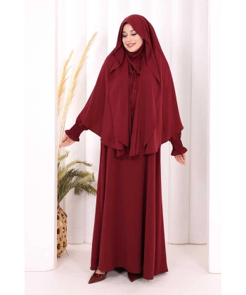 Peçeli Cilbab Model Elbise 6063 Bordo