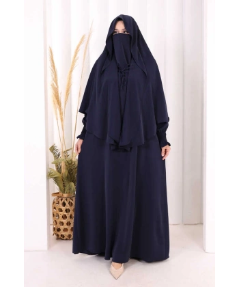 Peçeli Cilbab Model Elbise 6063 Lacivert