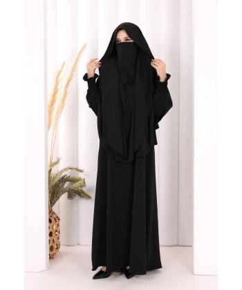 Peçeli Cilbab Model Elbise 6063 Siyah