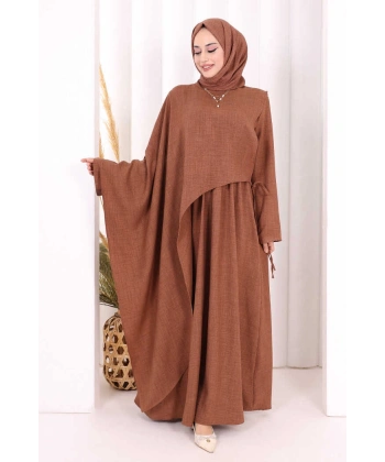 Pelerinli Elbise 6068 Taba