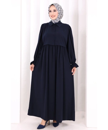 Pelerinli Elbise 6082 Lacivert