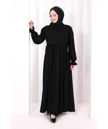 Pelerinli Elbise 6082 Siyah