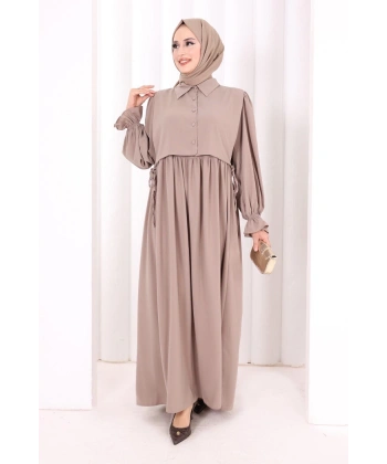 Pelerinli Elbise 6082 Vizon