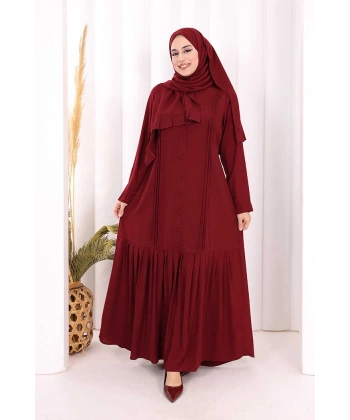 Pilise Detay Elbise ŞAL HEDİYE   6039 Bordo