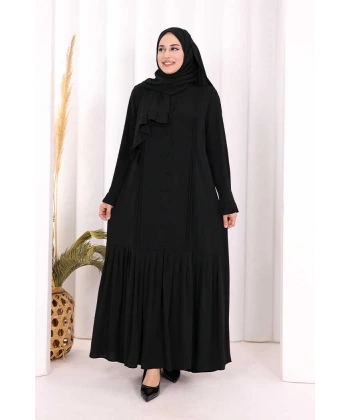 Pilise Detay Elbise ŞAL HEDİYE   6039 Siyah