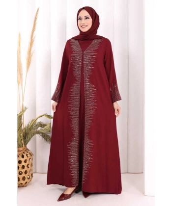 Pul İşlemeli Yelekli Elbise Takım 8498 Bordo