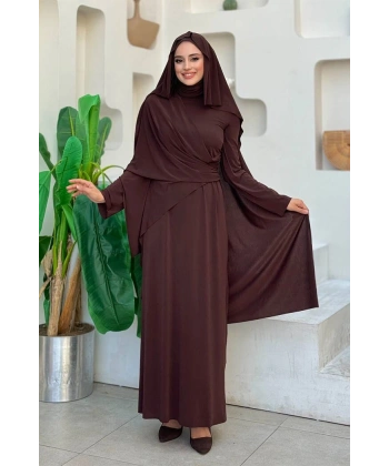 Şallı Drape Detaylı Sandy Elbise 3922 Kahverengi