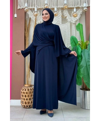 Şallı Drape Detaylı Sandy Elbise 3922 Lacivert