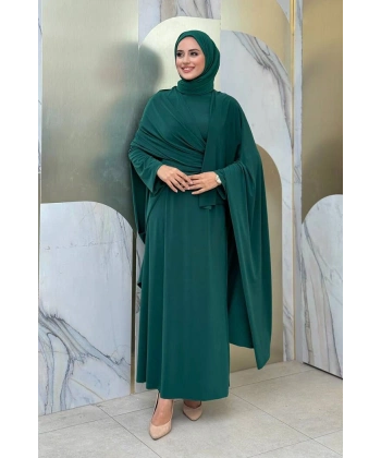 Şallı Drape Detaylı Sandy Elbise 3922 Zümrüt