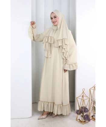 Şallı Fırfırlı Elbise 6085 Taş