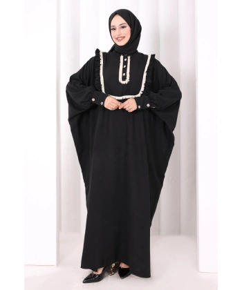 Şallı Fırfırlı Elbise 6088 Siyah