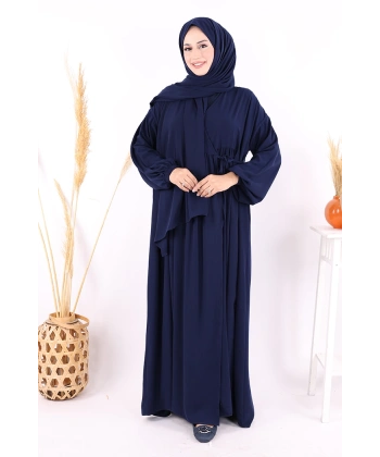 Şallı Kruvaze Namaz Elbisesi  6027 Lacivert