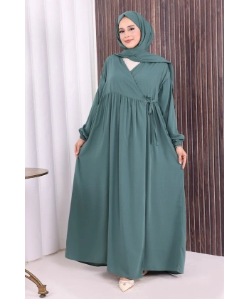 Şallı Kruvaze Namaz Elbisesi  6027 Mint