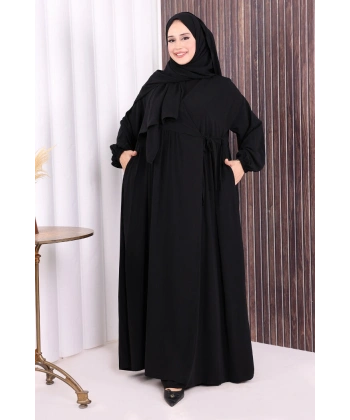 Şallı Kruvaze Namaz Elbisesi  6027 Siyah