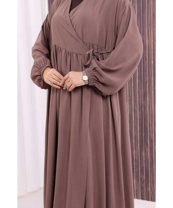 Şallı Kruvaze Namaz Elbisesi  6027 Vizon