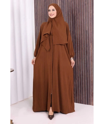 Şallı Namaz Elbisesi 3857 Kahverengi