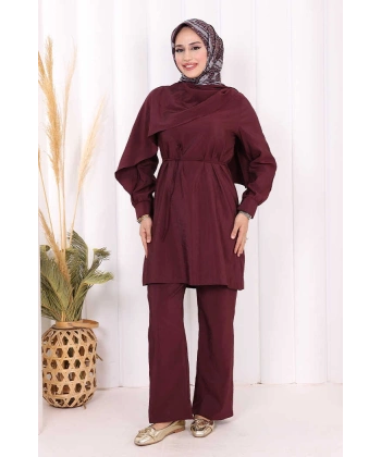 Sedef Kumaş Tunik Pantolon İkili Takım 8693 Bordo