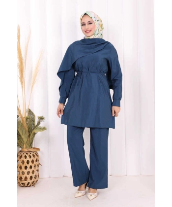 Sedef Kumaş Tunik Pantolon İkili Takım 8693 İndigo