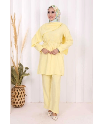 Sedef Kumaş Tunik Pantolon İkili Takım 8693 Sarı