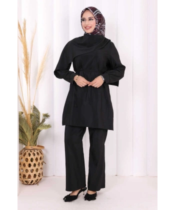 Sedef Kumaş Tunik Pantolon İkili Takım 8693 Siyah