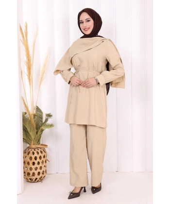 Sedef Kumaş Tunik Pantolon İkili Takım 8693 Vizon