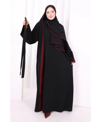Şerit Düğme Detaylı Elbise 6098 Mürdüm