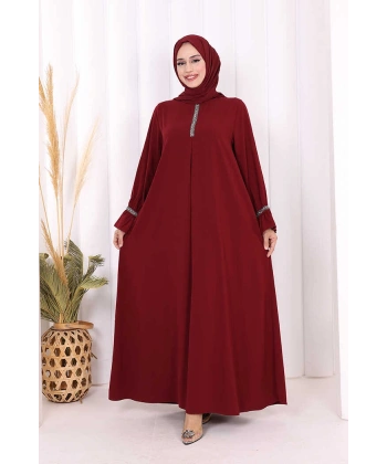 Taş Detaylı Elbise 6033 Bordo