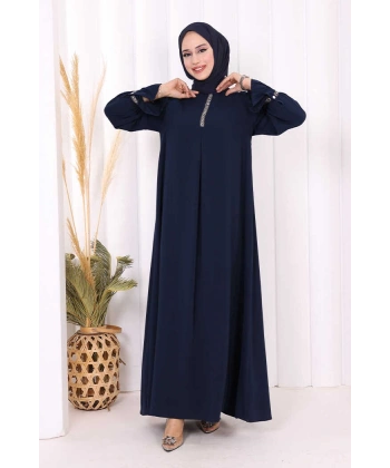 Taş Detaylı Elbise 6033 Lacivert