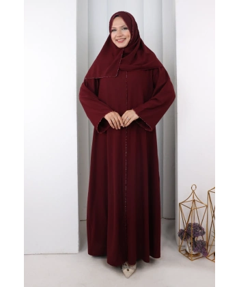 Taşlı Ferace 7091 Bordo
