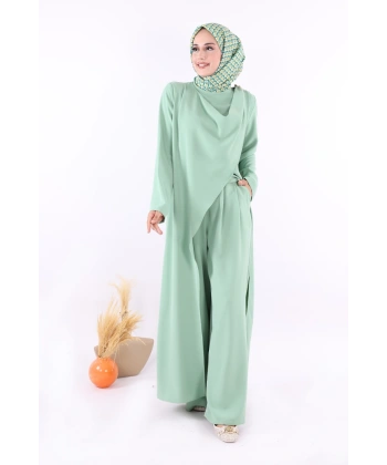 Tek Omuz Gold Toka Detaylı Tunik Pantolon Takım 8698 Mint