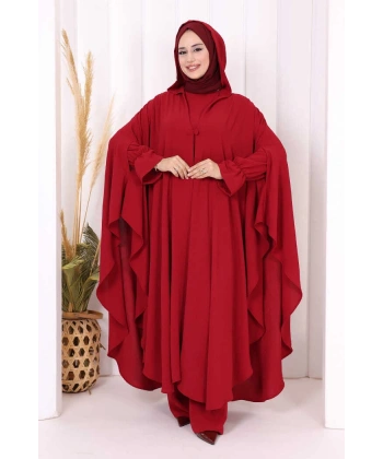 Tunik, Pantolon ve Abaya Üçlü Takım 8663 Bordo