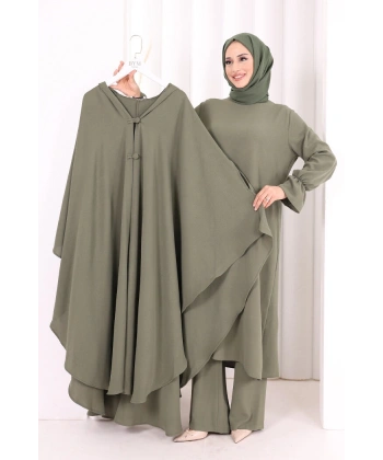 Tunik, Pantolon ve Abaya Üçlü Takım 8663 Haki