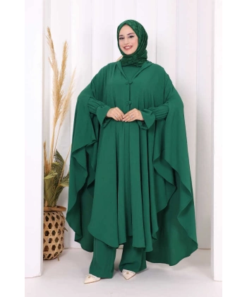 Tunik, Pantolon ve Abaya Üçlü Takım 8663 Zümrüt