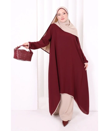 Tunik Şal ve Pantolon Üçlü Takım 8030 Bordo