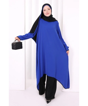 Tunik Şal ve Pantolon Üçlü Takım 8030 Saks