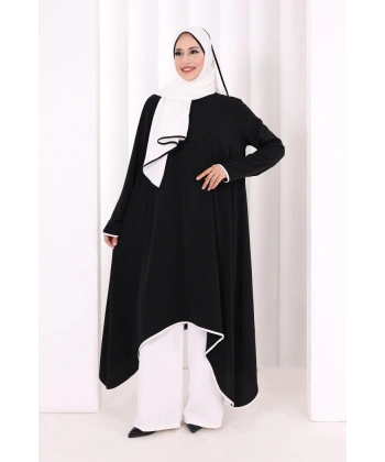 Tunik Şal ve Pantolon Üçlü Takım 8030 Siyah