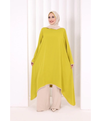 Tunik Şal ve Pantolon Üçlü Takım 8030 Yağ Yeşili