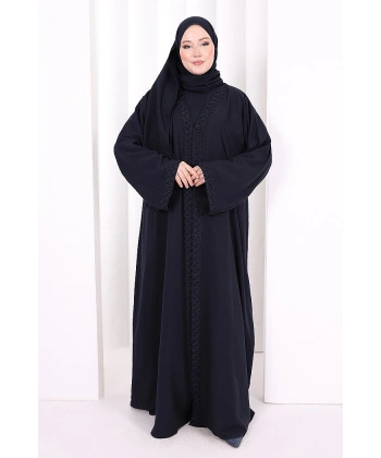 Üçlü Dantelli Abayalı Takım 6089 Lacivert