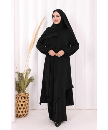 Umre Dubai Tunik Pantolon Takım ŞAL HEDİYE  8003 Siyah
