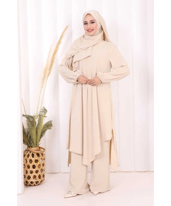 Umre Dubai Tunik Pantolon Takım ŞAL HEDİYE  8003 Taş