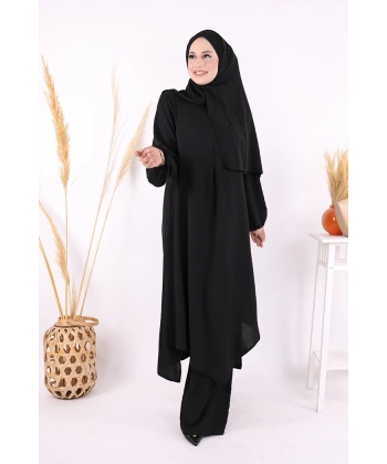 Verevli Tunik, Pantolon Takım Şal  HEDİYE   3937 Siyah