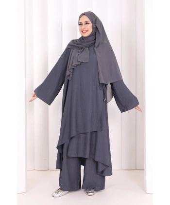 Yandan Bağlamalı Tunik Pantolon Takım 8008 Antrasit