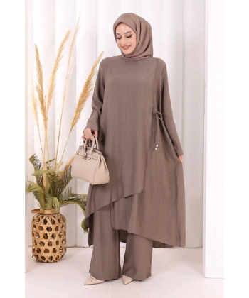 Yandan Bağlamalı Tunik Pantolon Takım 8008 Duman