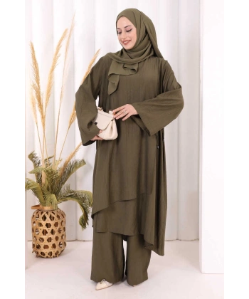 Yandan Bağlamalı Tunik Pantolon Takım 8008 Haki